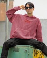 Bluza oversize z kapturem <br>LOVE edycja Red <br>Haft, Efekt sprania